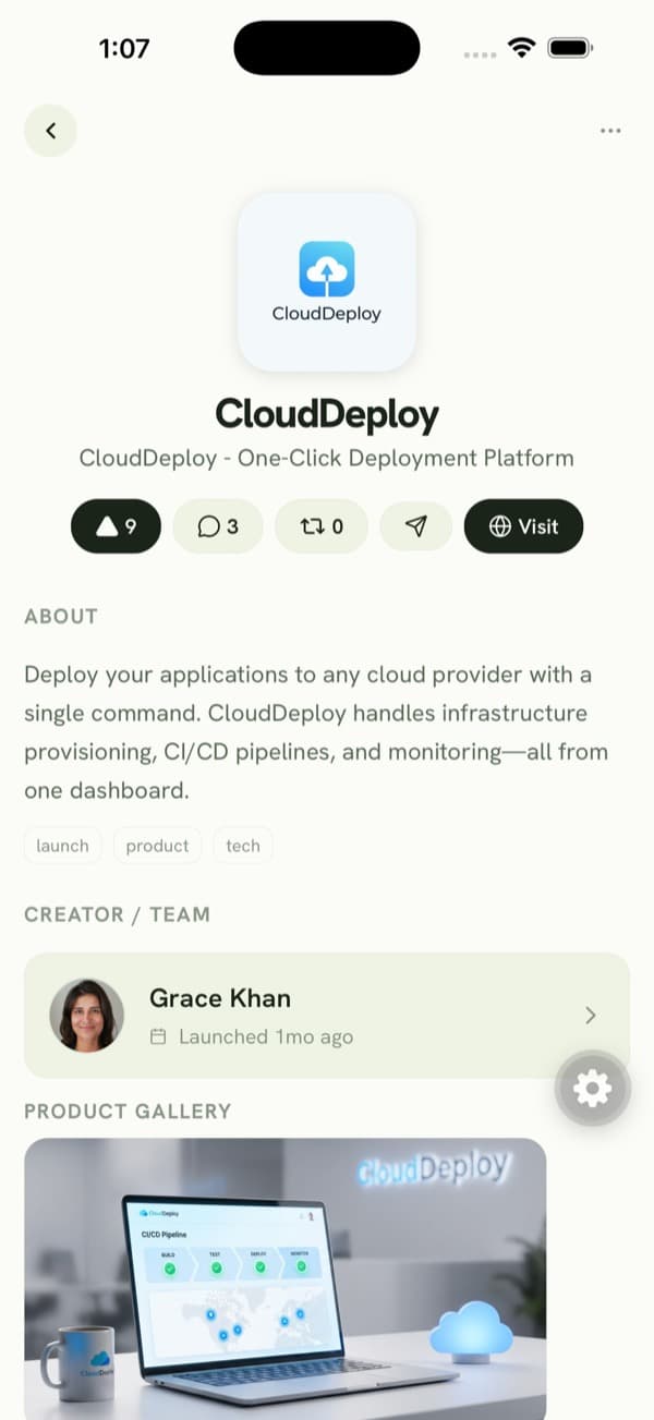 A product's page on the Orbyt Launchpad